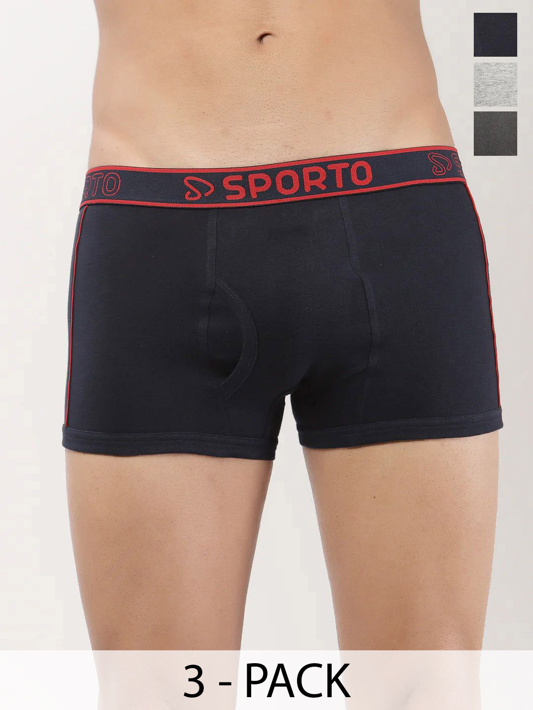 Sporto by Macho Men Pack Of 3 Bio-Polish Trunks Sprto-M1020_CH(1)-G(1)-N(1)-XL-CH_G_N