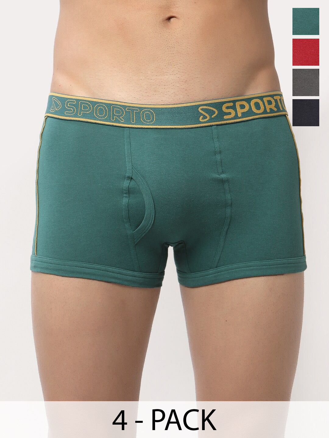 Sporto by Macho M1020 Pack Of 4 Men Solid Mid Rise Short Trunk