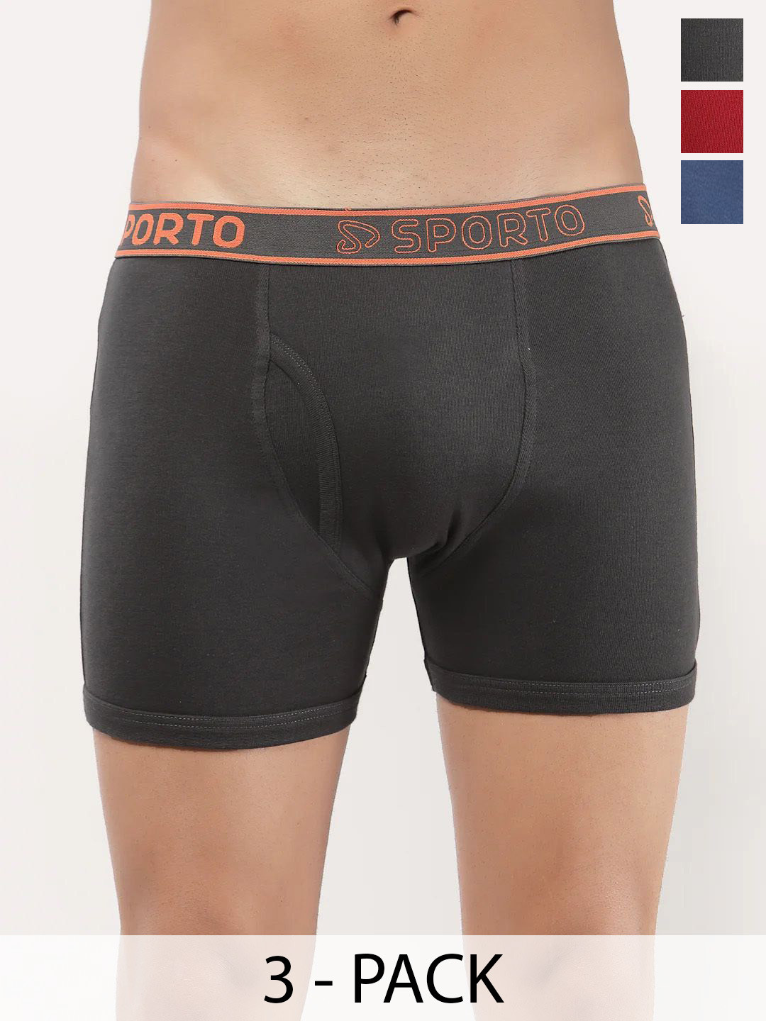Sporto by Macho Pack Of 3 Mid Rise Trunks M1030_CH(1)-Dnm(1)-R(1)-L-CH_Dnm_R