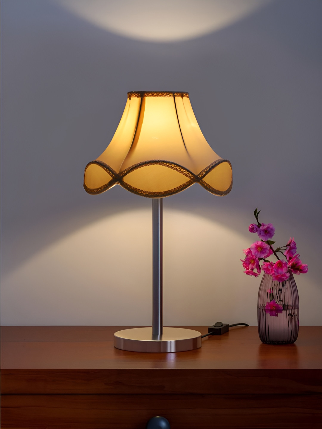 Devansh Off-White Textured Steel Table Lamp With Shade