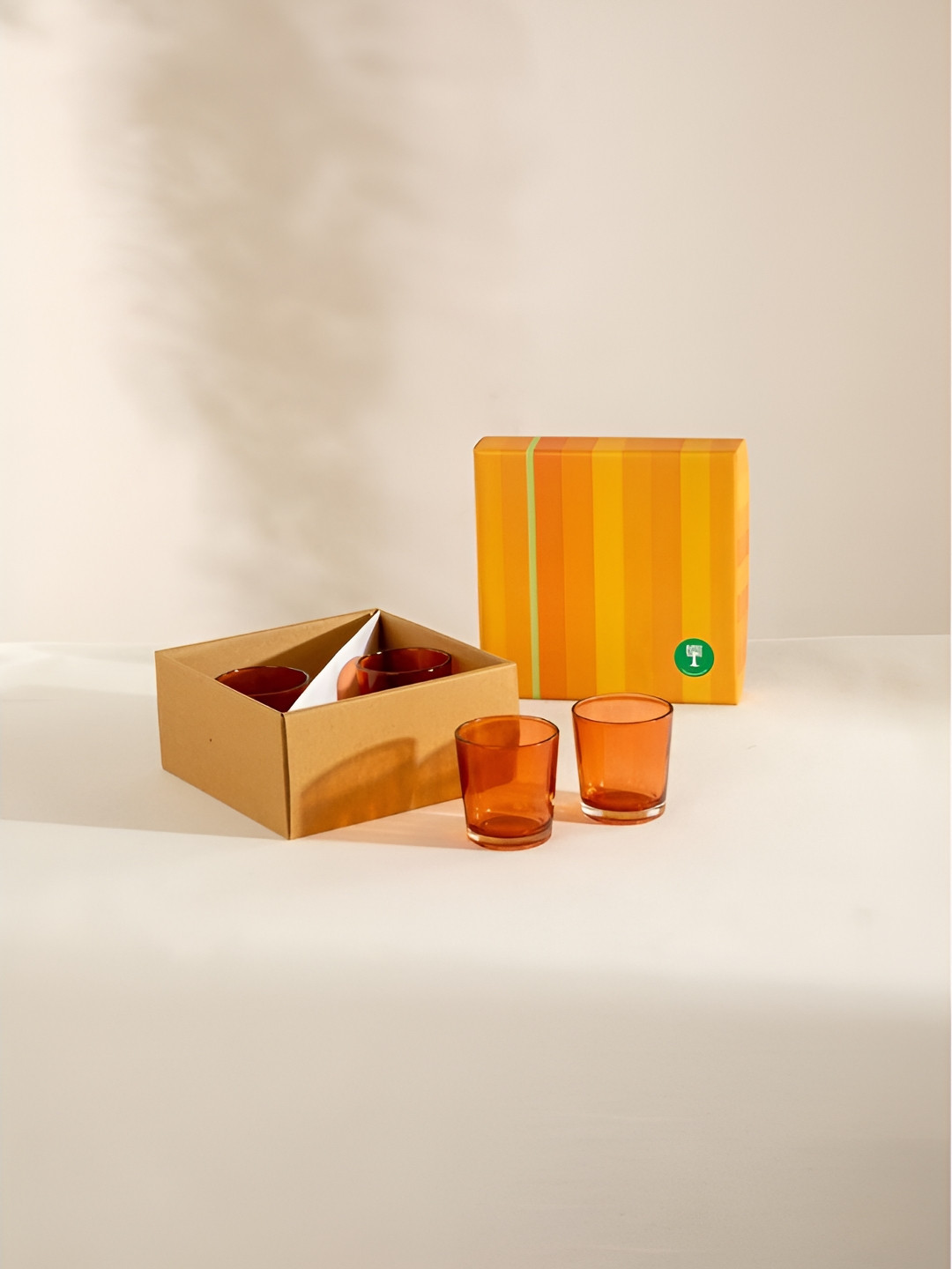 FREEDOM TREE Orange 4 Pieces Glass Candle Holders