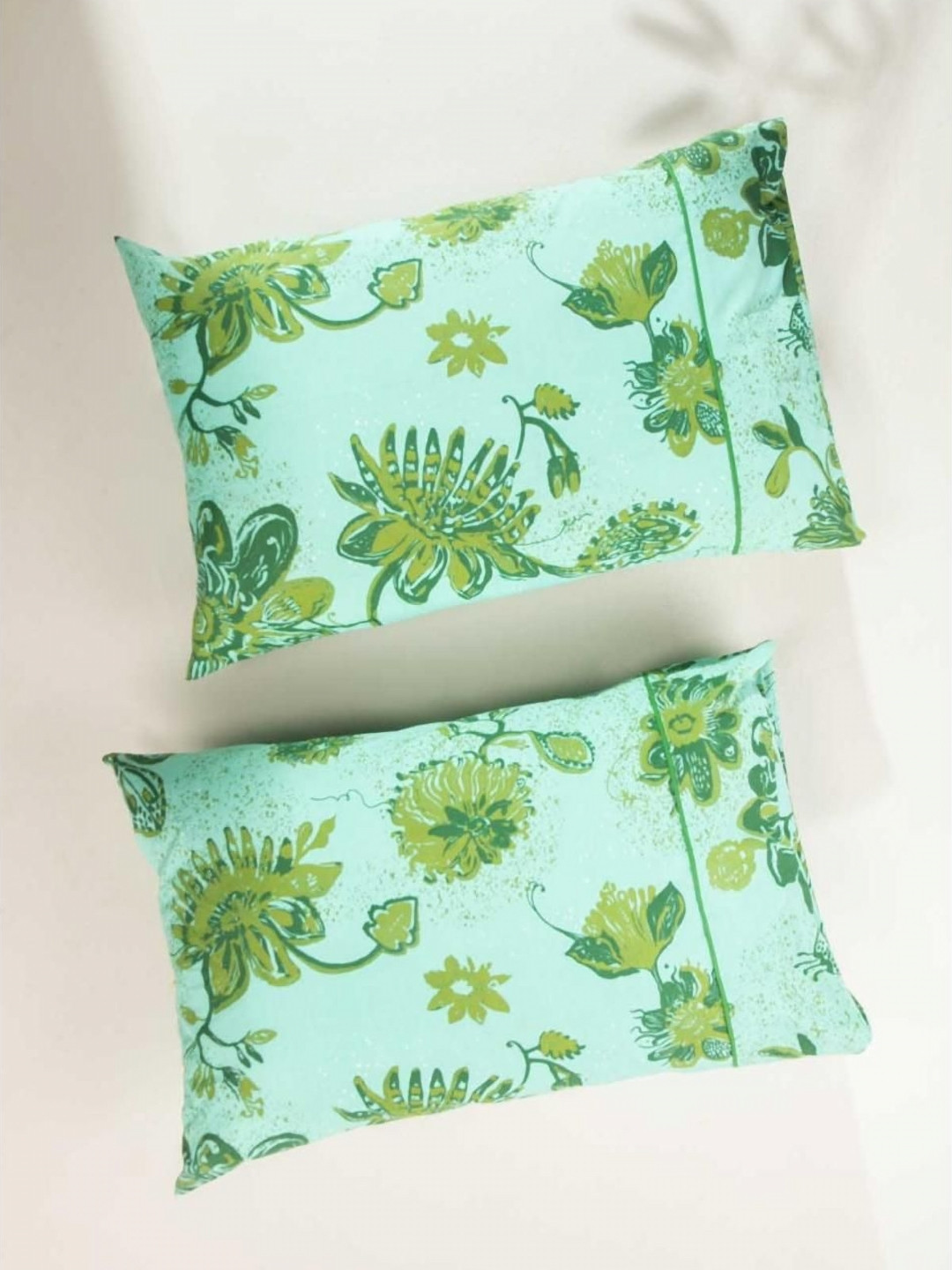 FREEDOM TREE Vidari Green & Yellow 2 Pieces Printed Pure Cotton Rectangle Pillow Covers