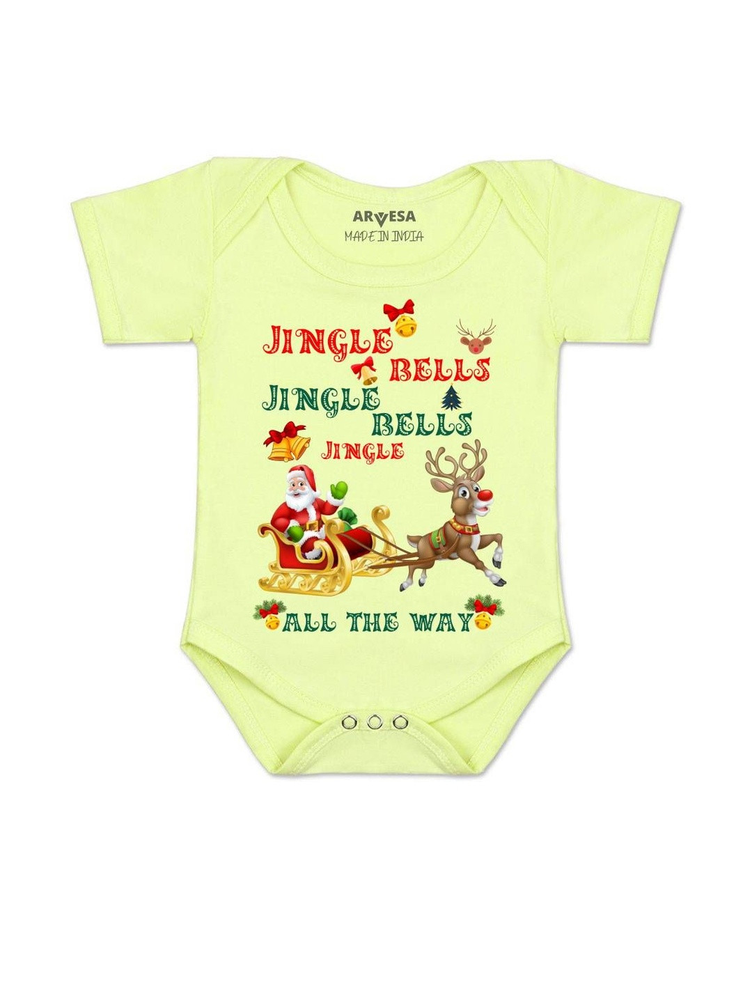 Arvesa Kids Jingle Bell All The Way Printed Envelope Neck Romper