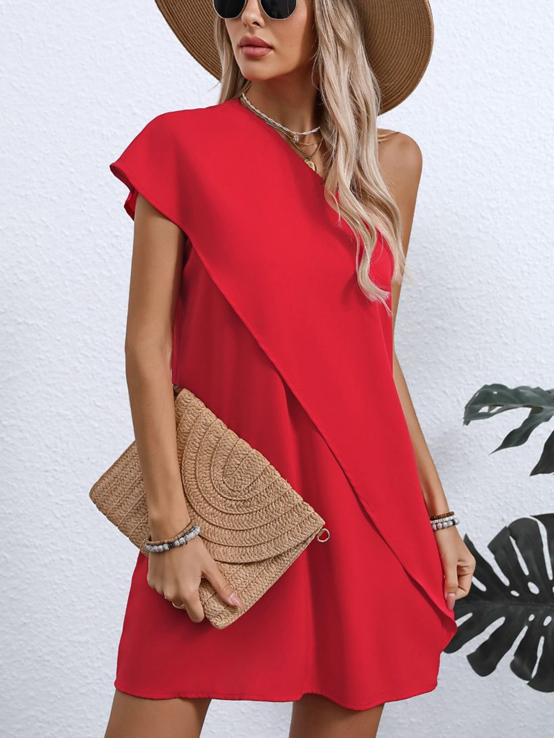 StyleCast Women One Shoulder Solid A-Line Mini Dress