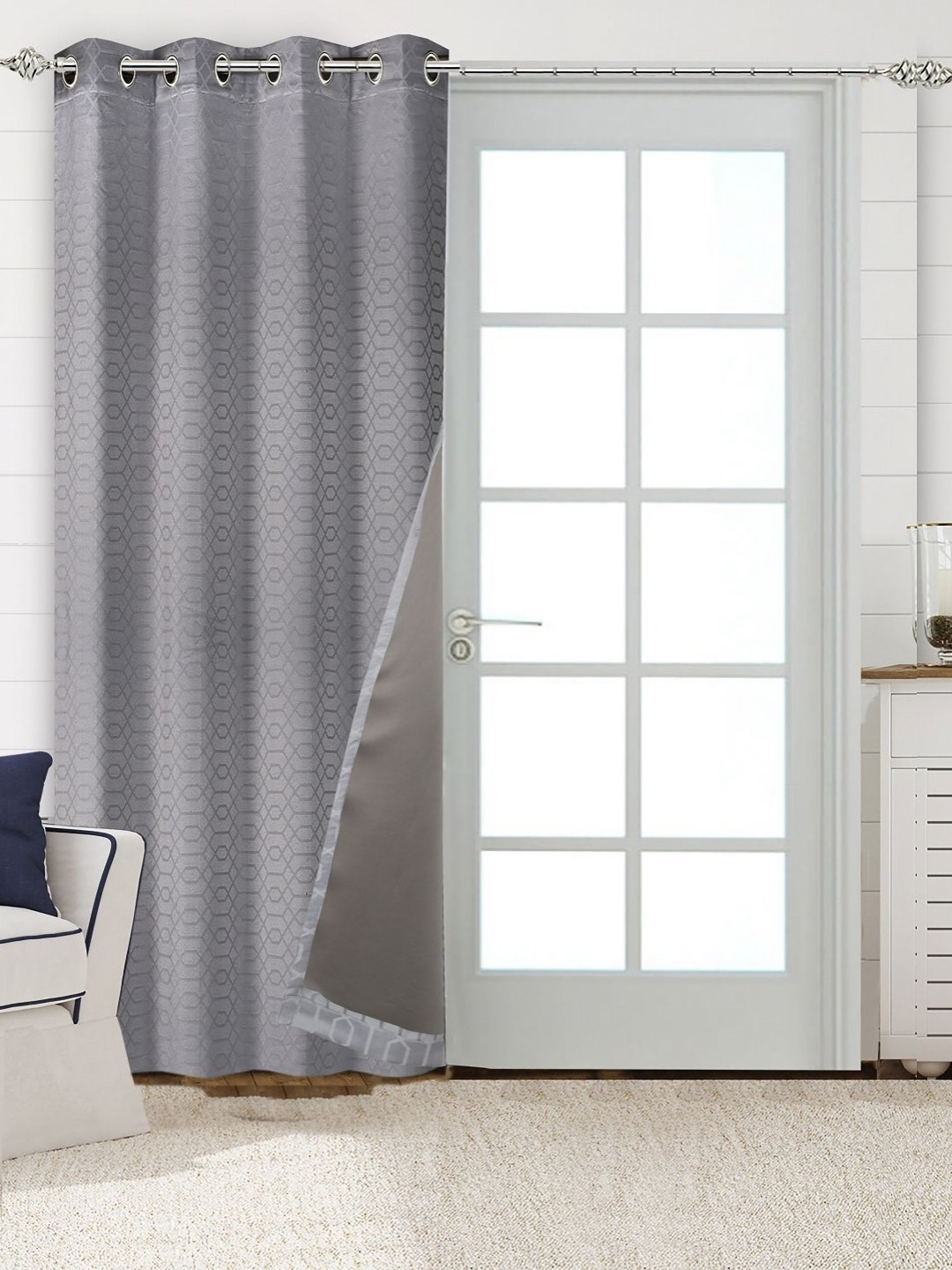 Saral Home Grey Geometric Black Out Door Curtain