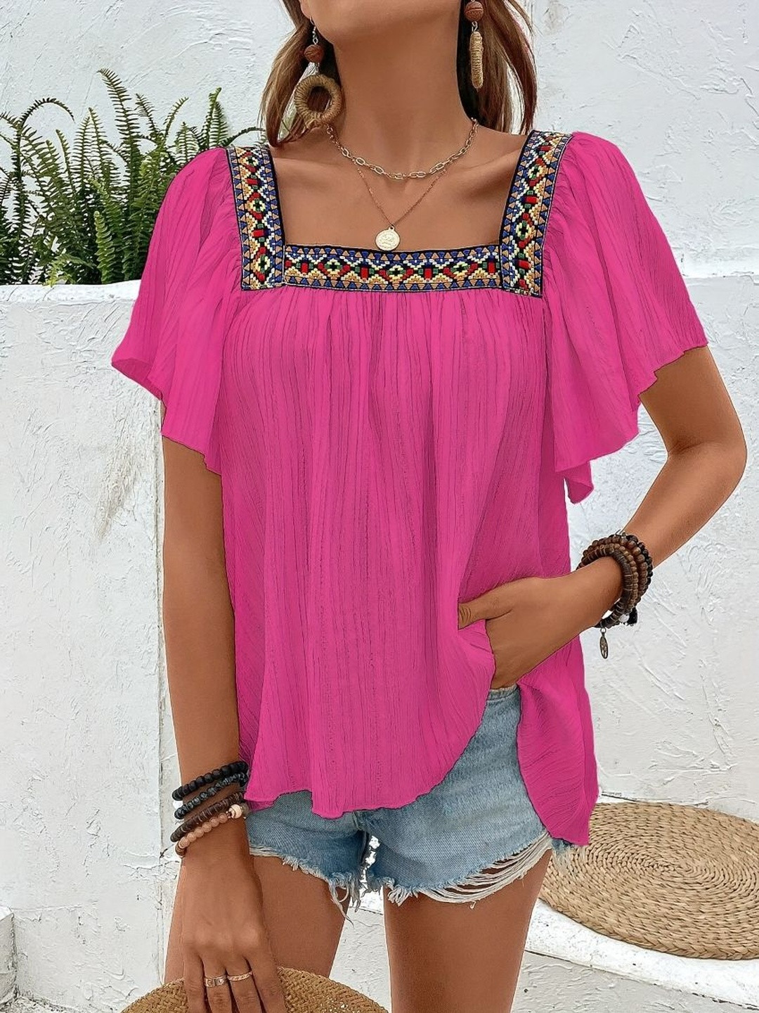 StyleCast Women Square Toe Flared Sleeves Top