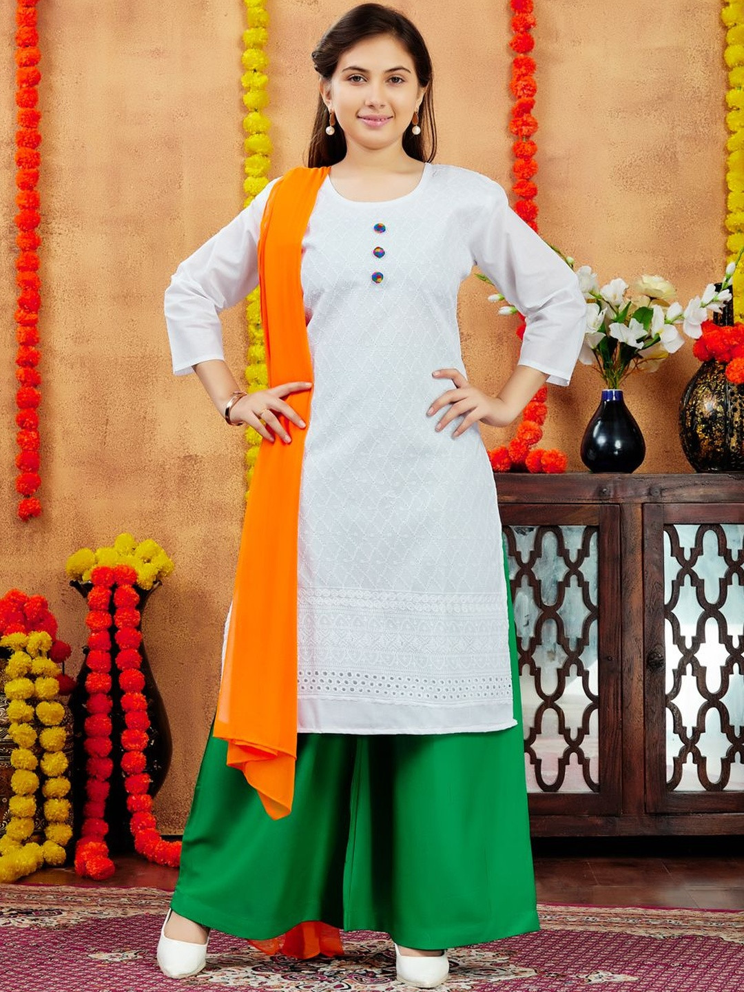 Muhuratam Girls Casual Wear White Colour Embroidery Cotton Kurti