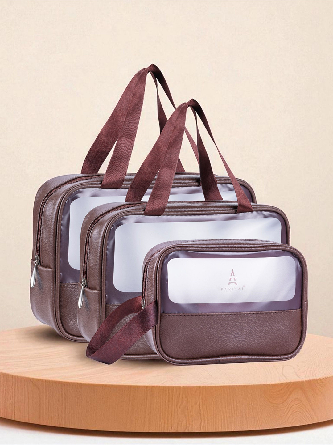 PARISAL Endless Styles Pack Of 3 Solid Waterproof Wash Bags