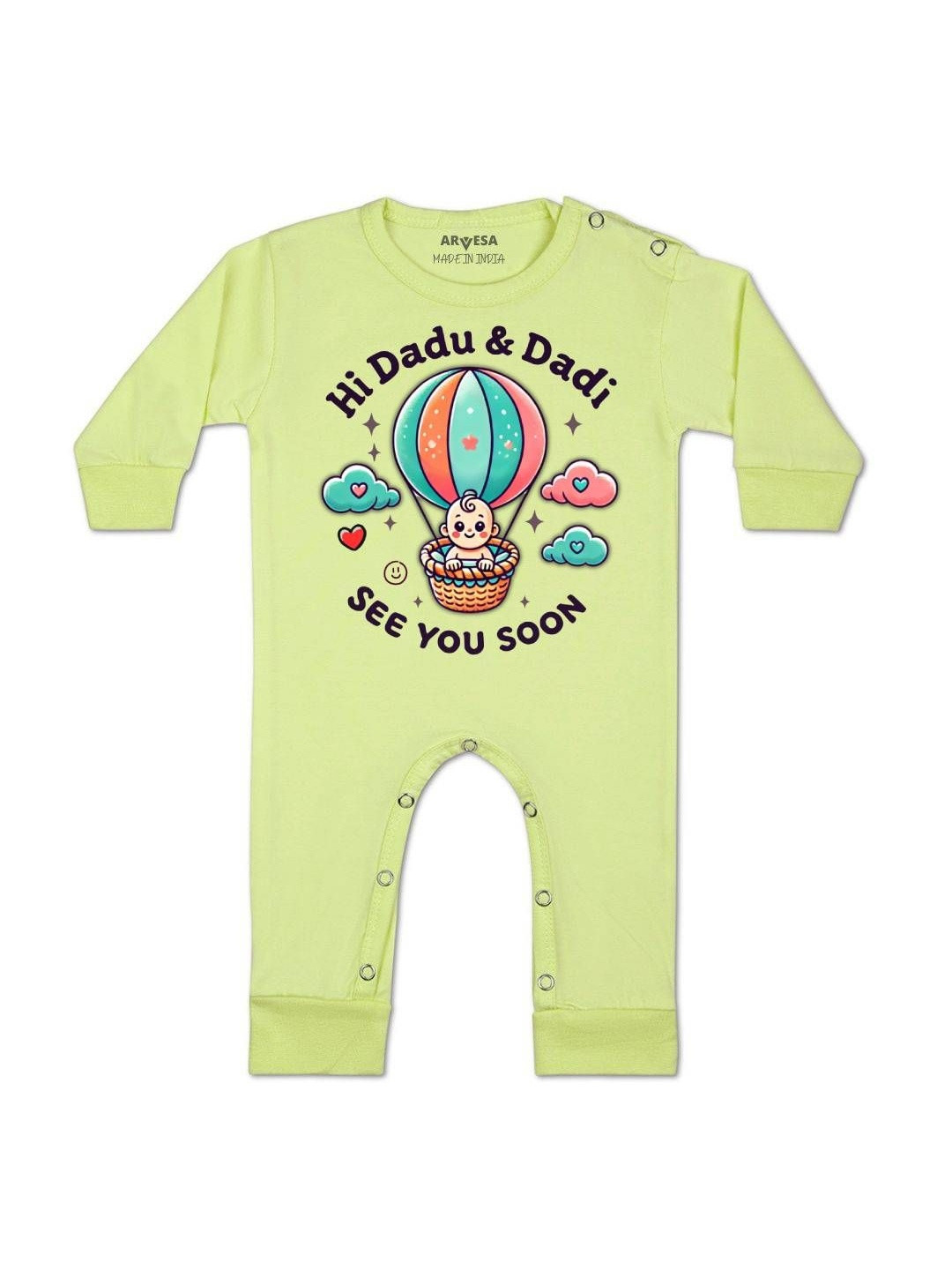 Arvesa Kids Hi Dadu & Dadi See You Soon Printed Baby Rompers