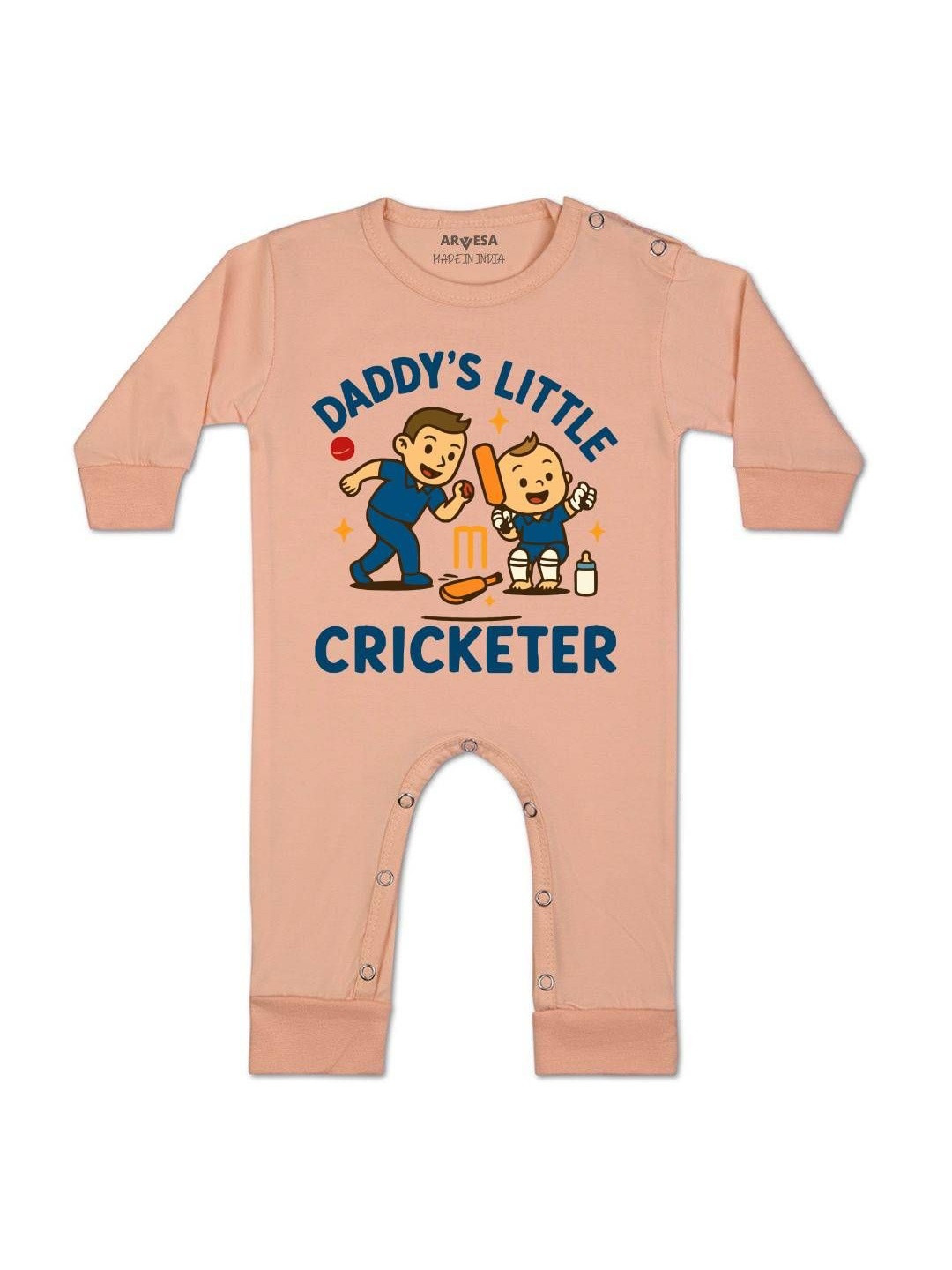 Arvesa Infants Daddy Little Cricketer Printed Printed Round Neck Romper