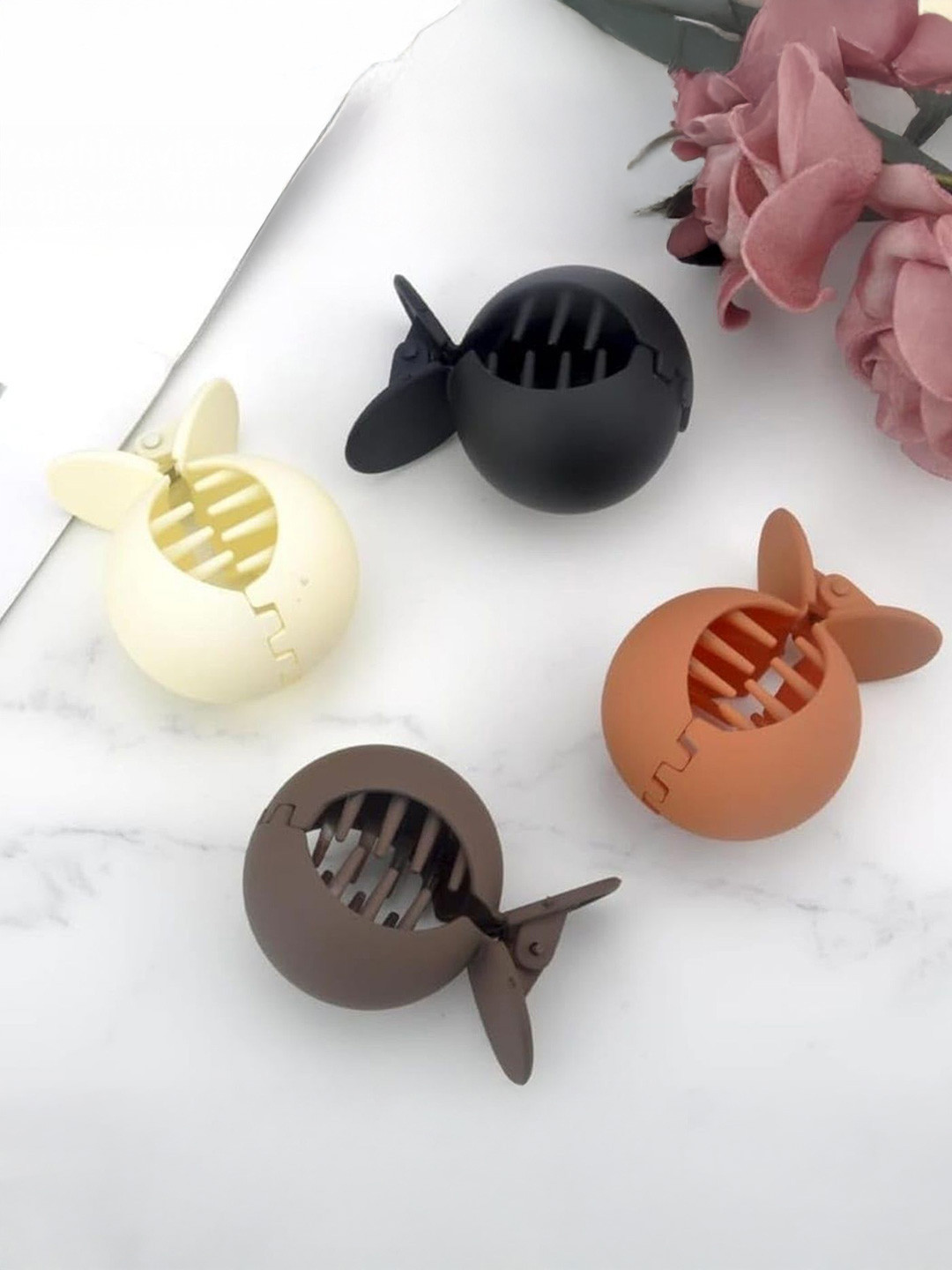 DN ENTERPRISES Women Set of 4 Bunny Ear Round Hair Claw Clips