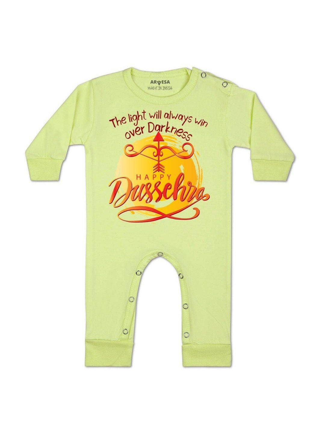 Arvesa Kids Happy Dussehra Printed Round Neck Full Sleeves Rompers