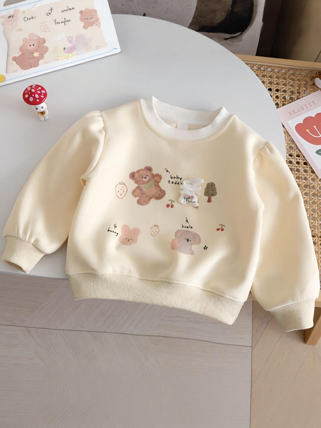 YK Unisex Kids Teddy Printed Cotton Sweater Vest With Applique Detail