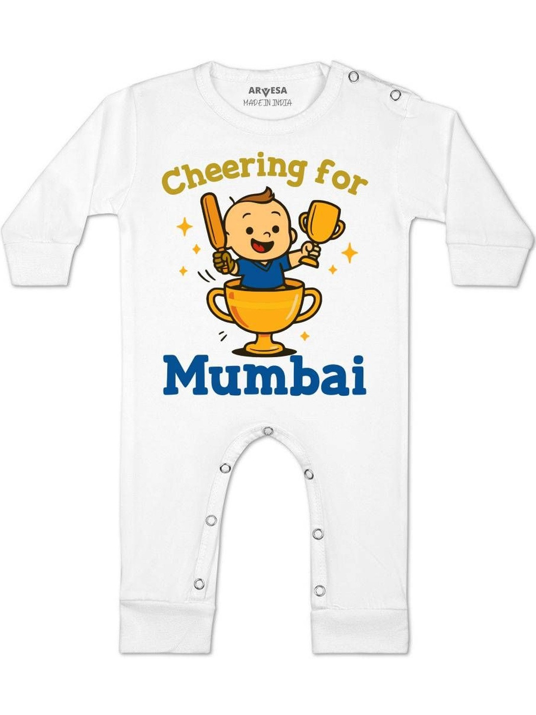 Cheering For Mumbai Printed Baby Rompers