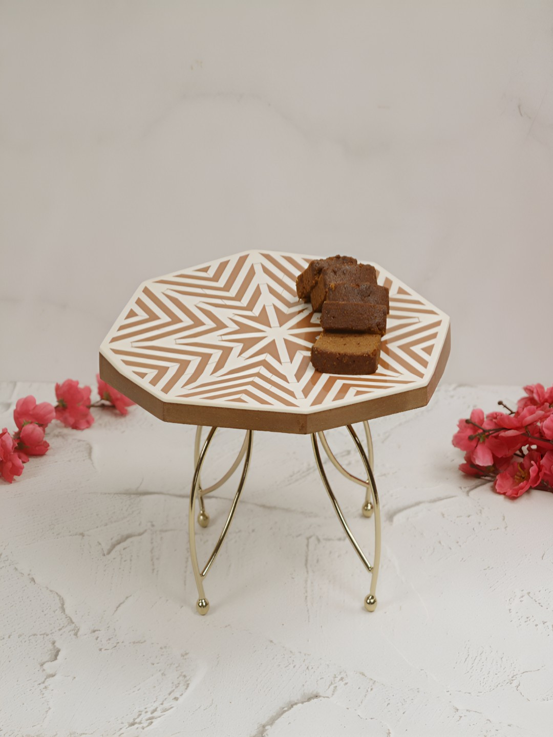 Maison Modern Gold-Toned Wooden Easy To Clean Cake Stand