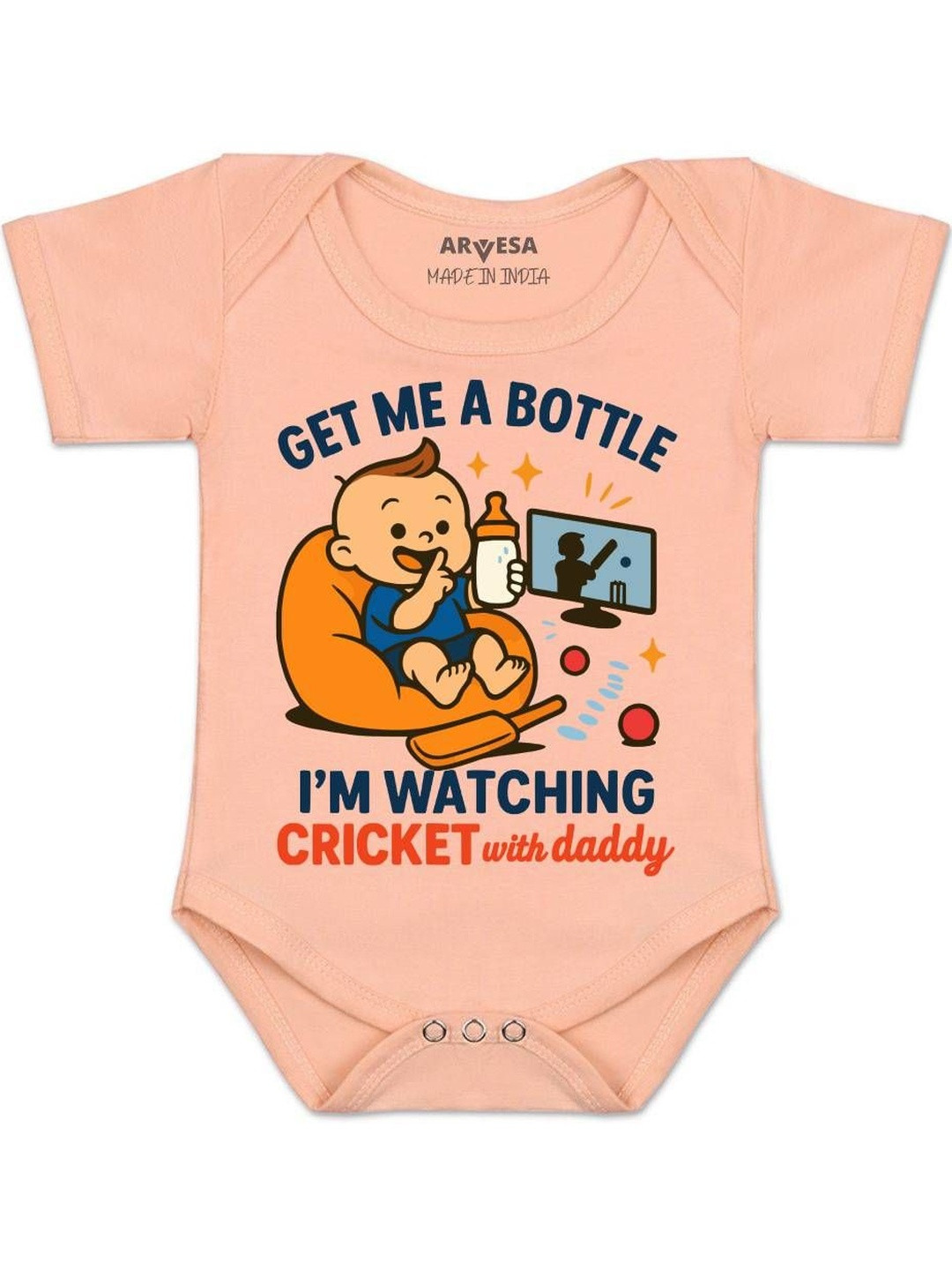I'm Watching Cricket With Daddy Printed Romper