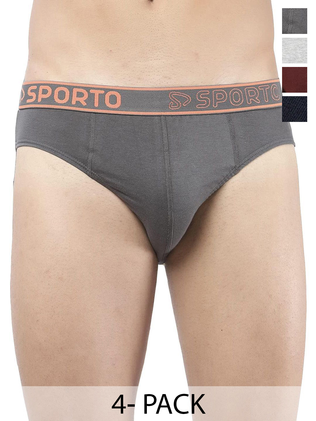 Sporto by Macho Pack Of 4 Combed Cotton Low-Rise Briefs Sprto-M1010_CH1-G1-M1-N1-XL