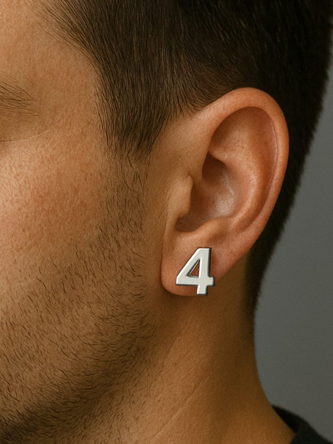 Roadster Minimal Silver Stud Shaped Lucky Number 4 Earring
