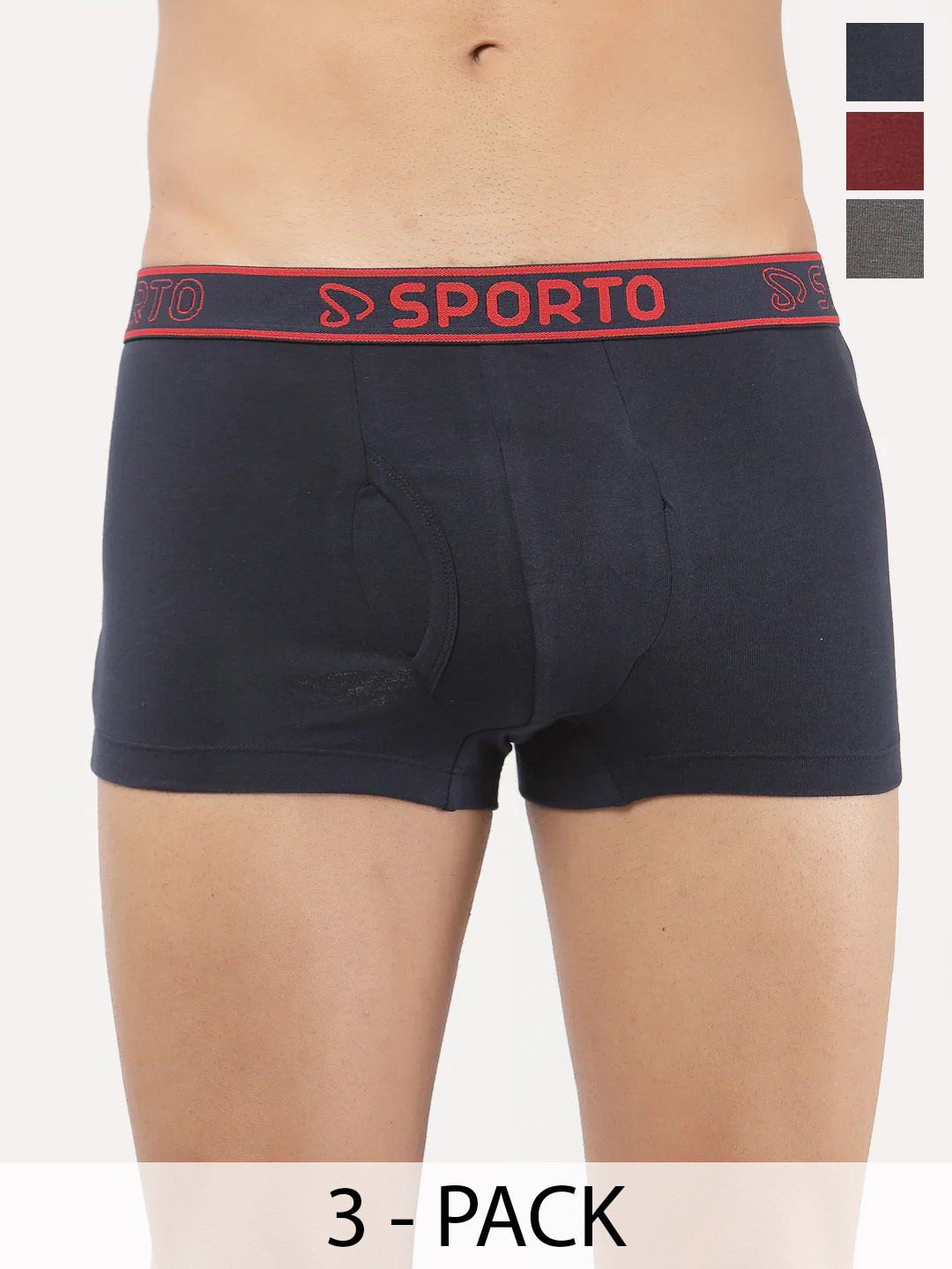 Sporto by Macho Pack Of 3 Mid Rise Trunks M1022_CH(1)-M(1)-N(1)-L-CH_M_N
