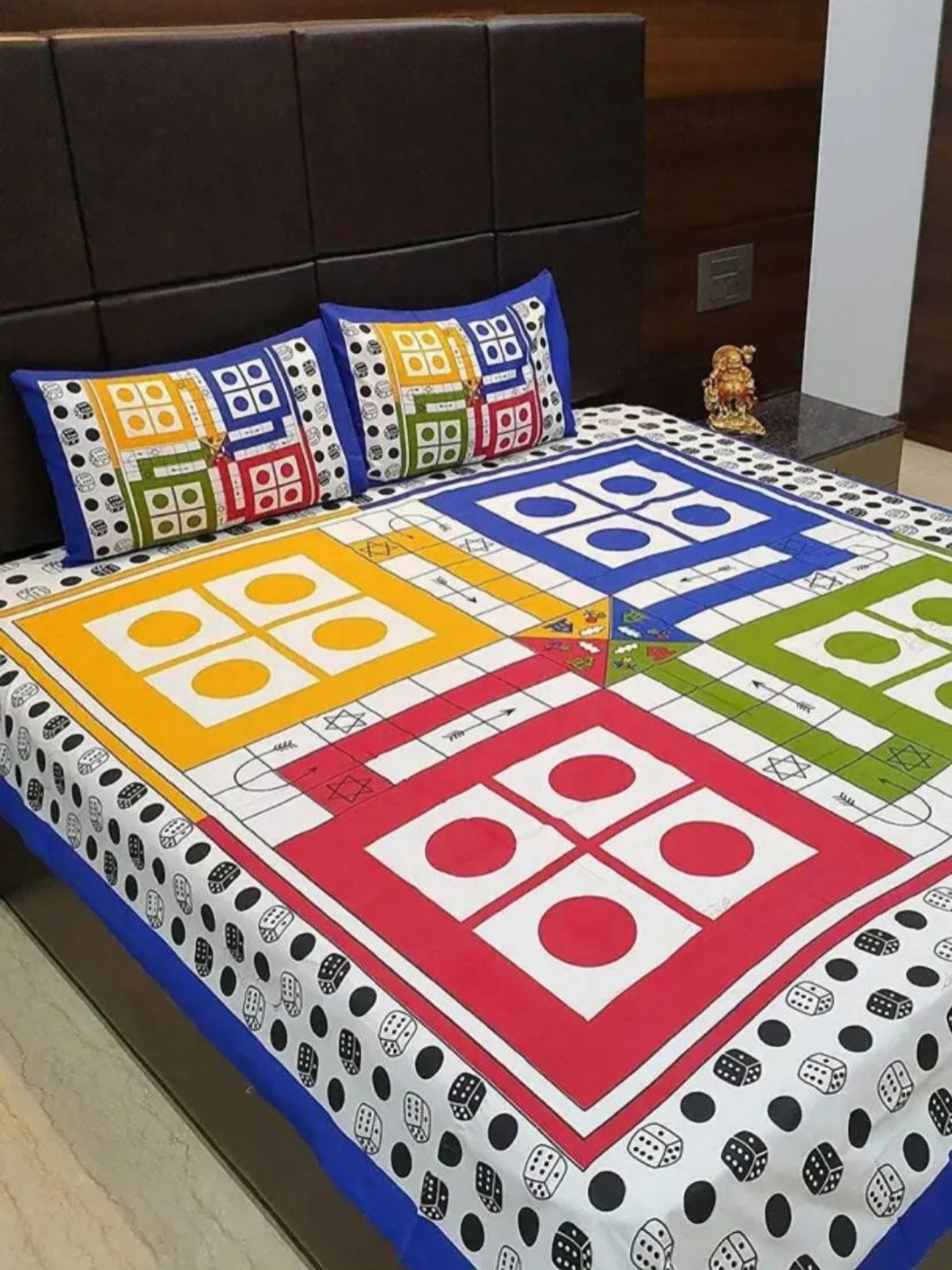 POORAK Blue & White Geometric 104 TC King Bedsheet  Set 0.9 mx 1 m