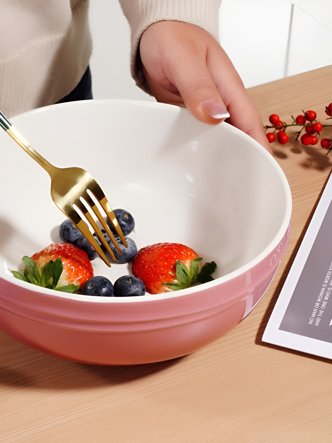 Ixora Exports Pink Ceramic Dishwasher & Microwave Safe Serving Bowl