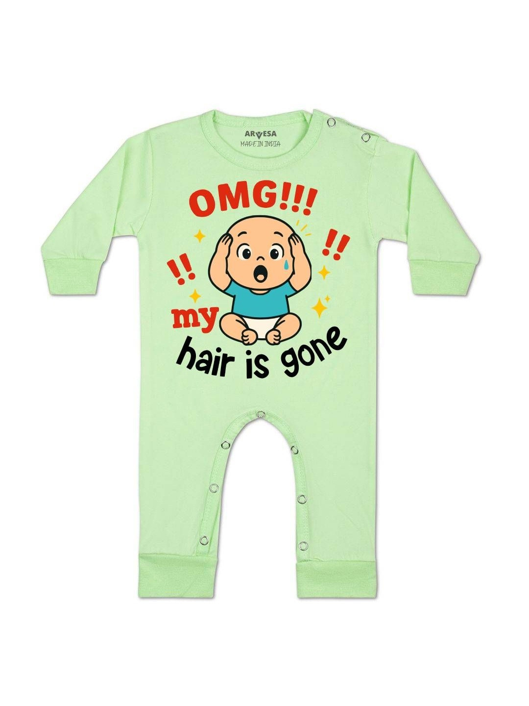 Omg My Hair is Gone Printed Baby Rompers