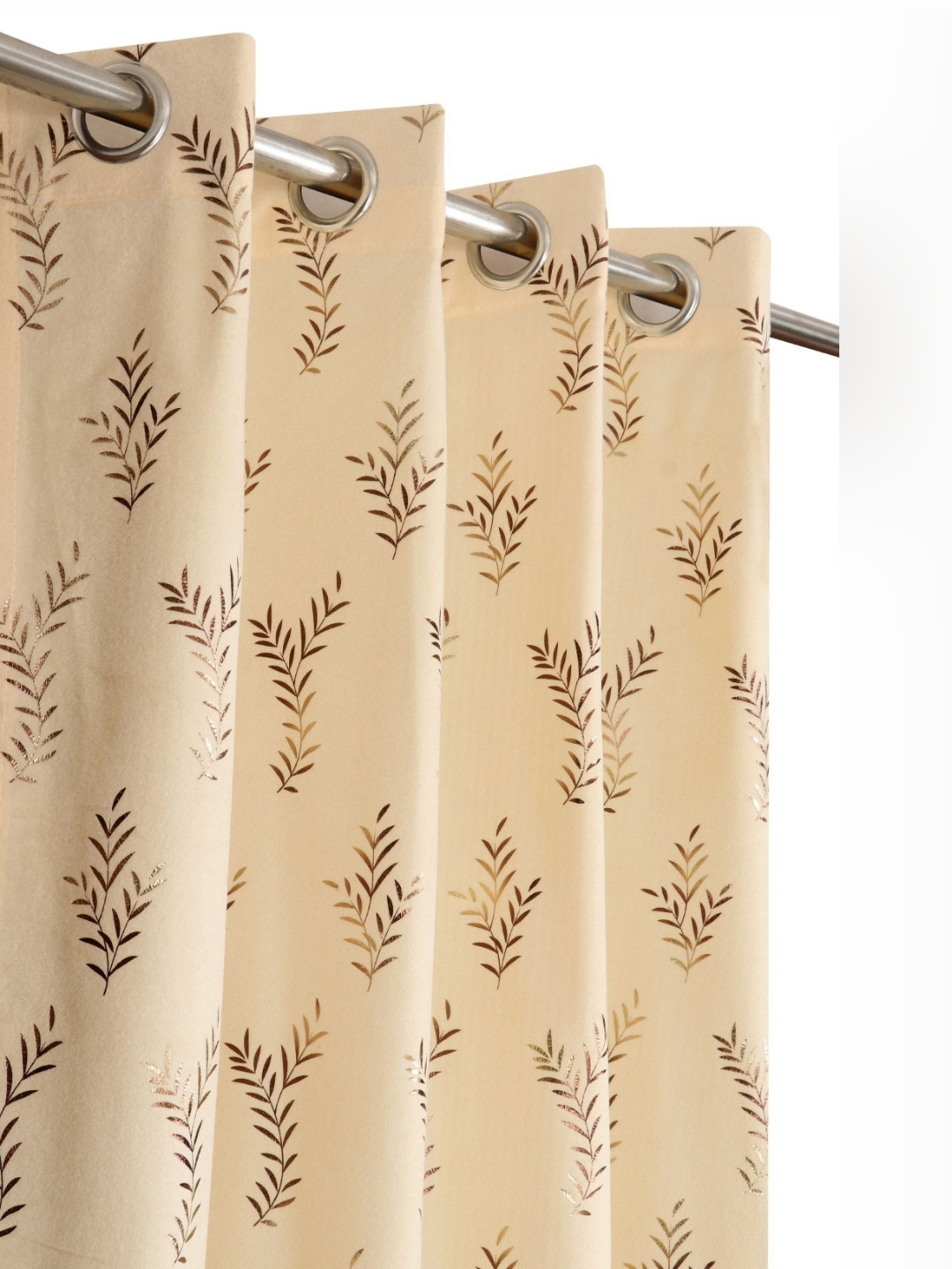 GEET CREATIONS Gold-Toned And Cream Room Darkening Velvet Long Door Curtain