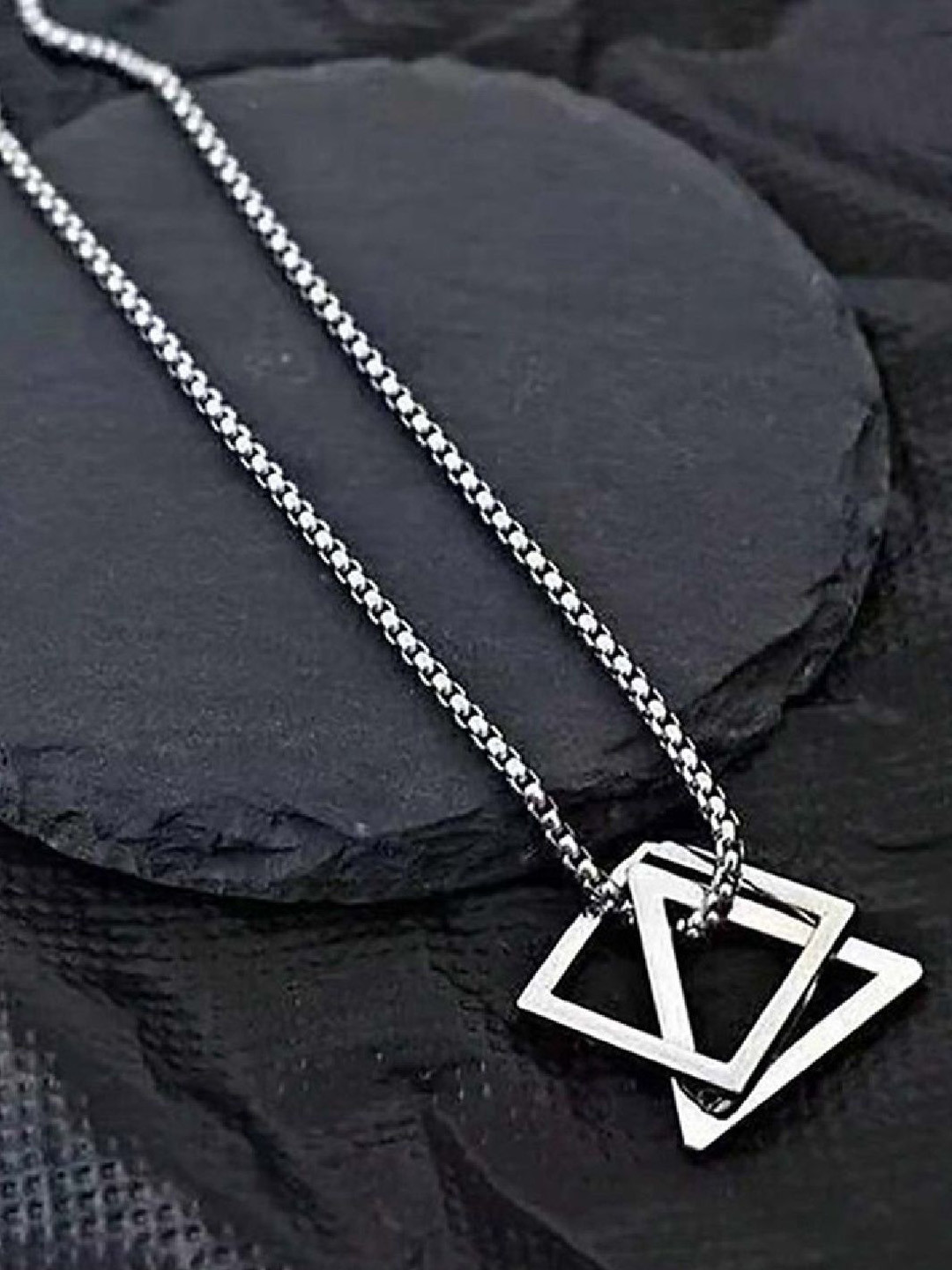 Twixxle Unisex Silver-Plated Interlocking Triangle Square Shaped Pendant