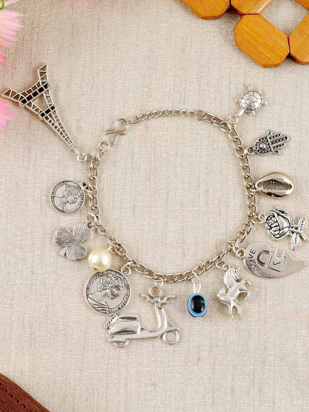 Jewelgenics Men Silver-Plated Evil Eye Link Chain Bracelet