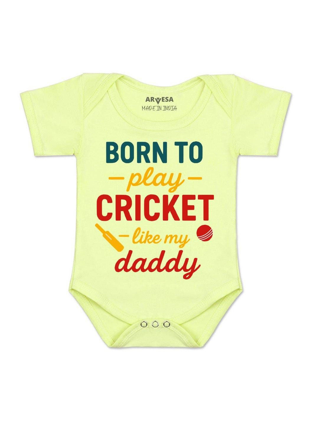 Arvesa Kids Born To Play Cricket Printed Cotton Rompers
