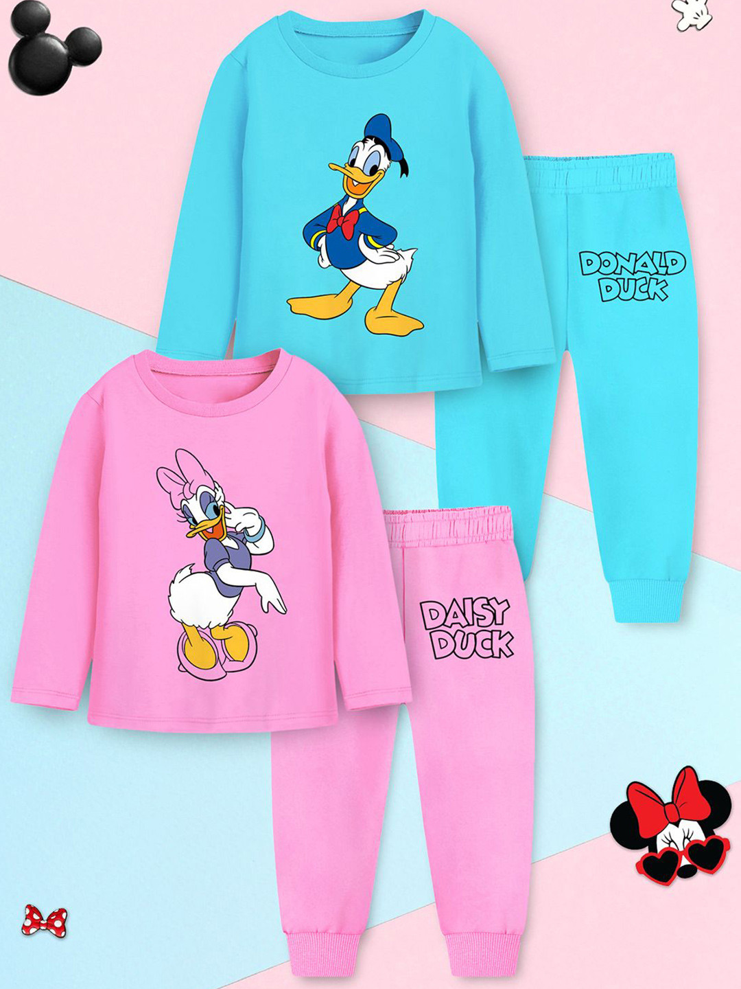 YK Disney Kids Pack Of 2 Duck & Daisy Duck Printed T-Shirts With Joggers