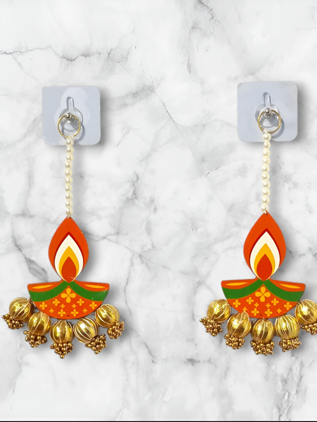 PUFFSMART Red & Yellow 2 Pieces Wooden Diya Hanging Garlands