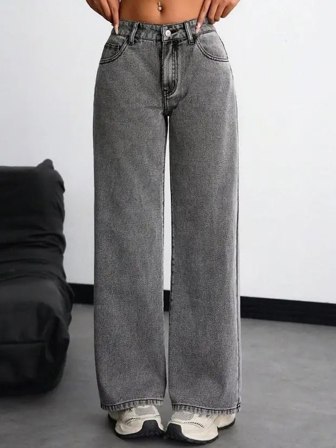 VK FASHION Women Jean Wide Leg Low-Rise Light Fade Stretchable Jeans