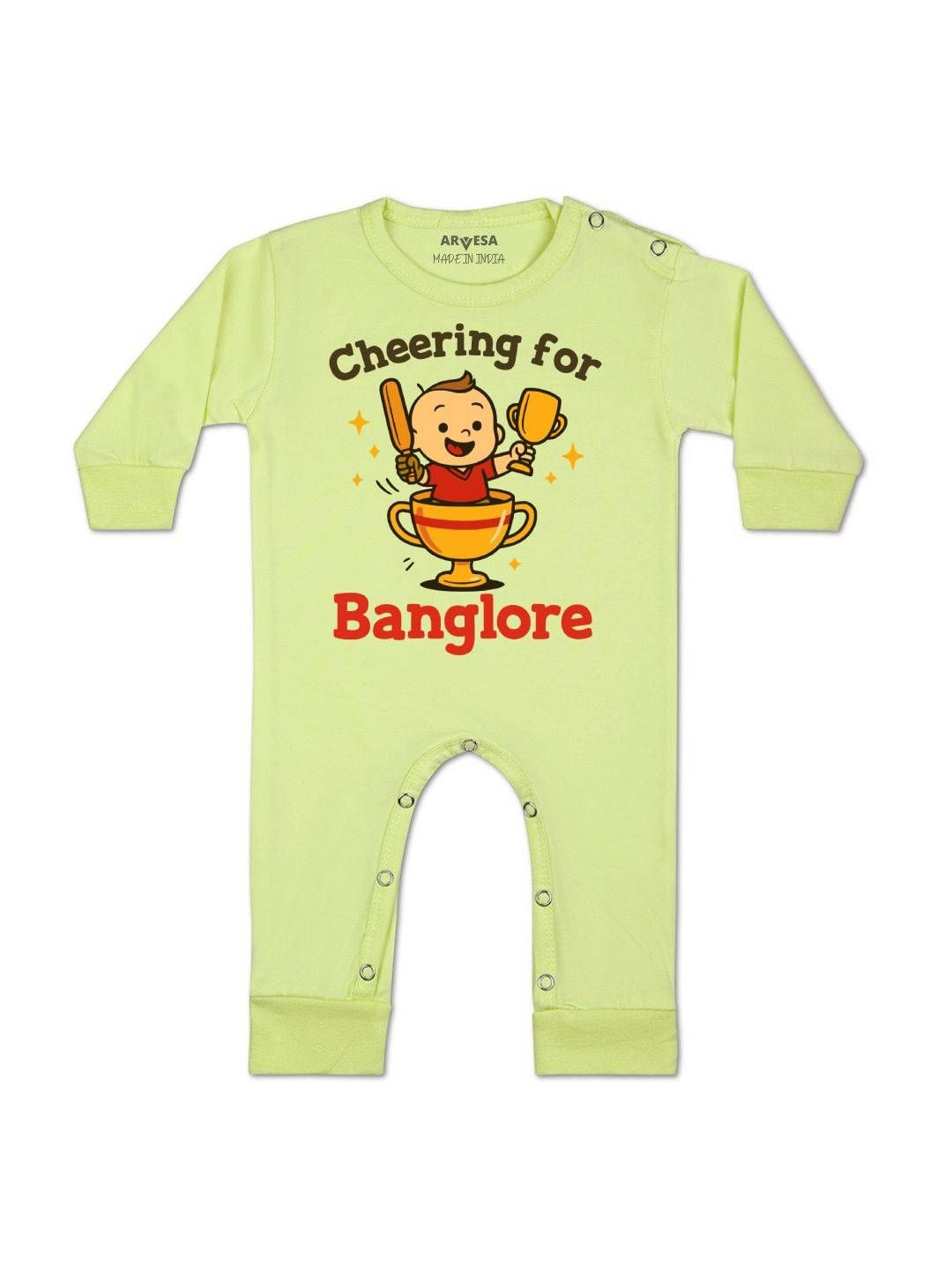 Arvesa Kids Cheering For Bangalore Printed Baby Rompers