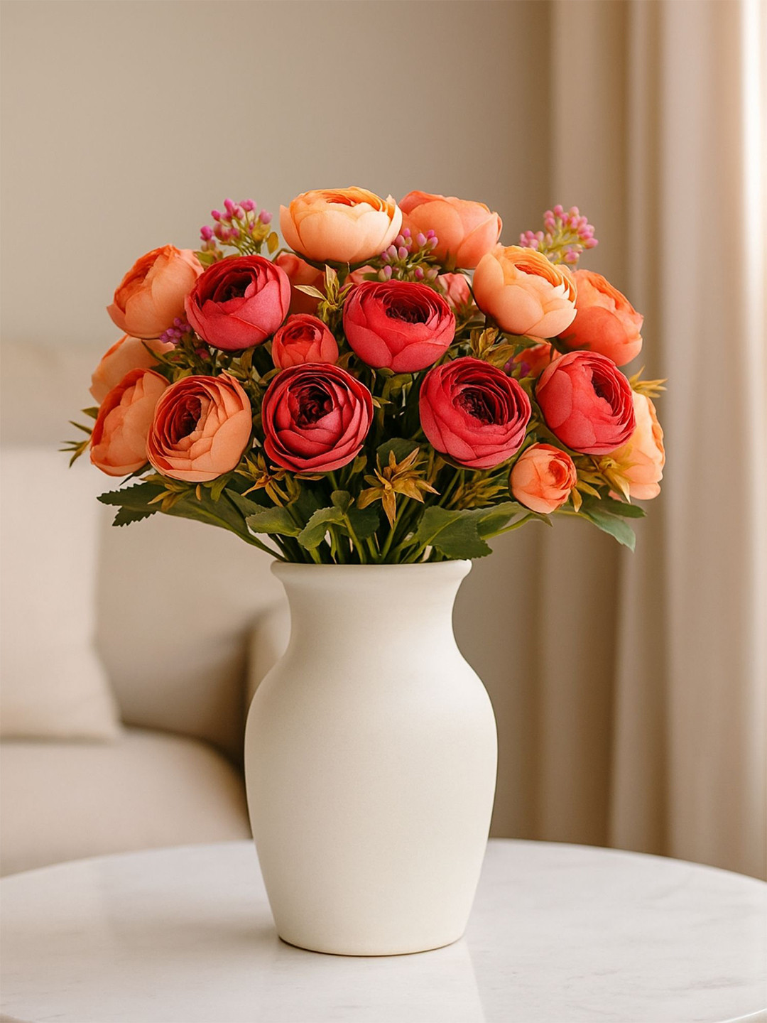 ARTSY Peach Red 2 Pieces Rose Artificial Flowers