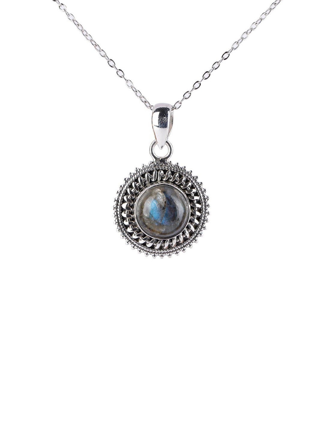 Exotic India Women Sterling Silver Turquoise Stone Studded Pendant