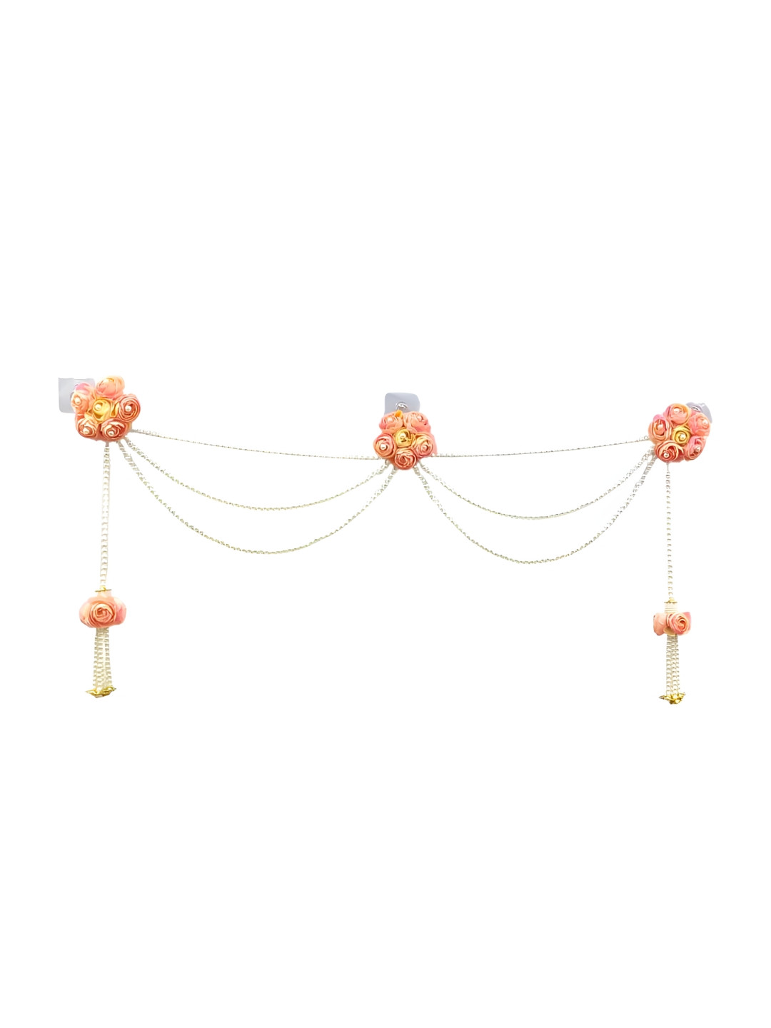 PUFFSMART Pink & White Textured Pearl Flowers & Latkan Bandhanwar Toran