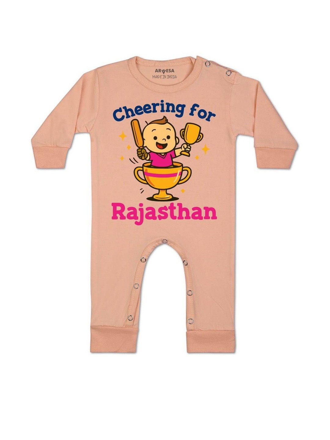 Cheering For Rajasthan Printed Baby Rompers