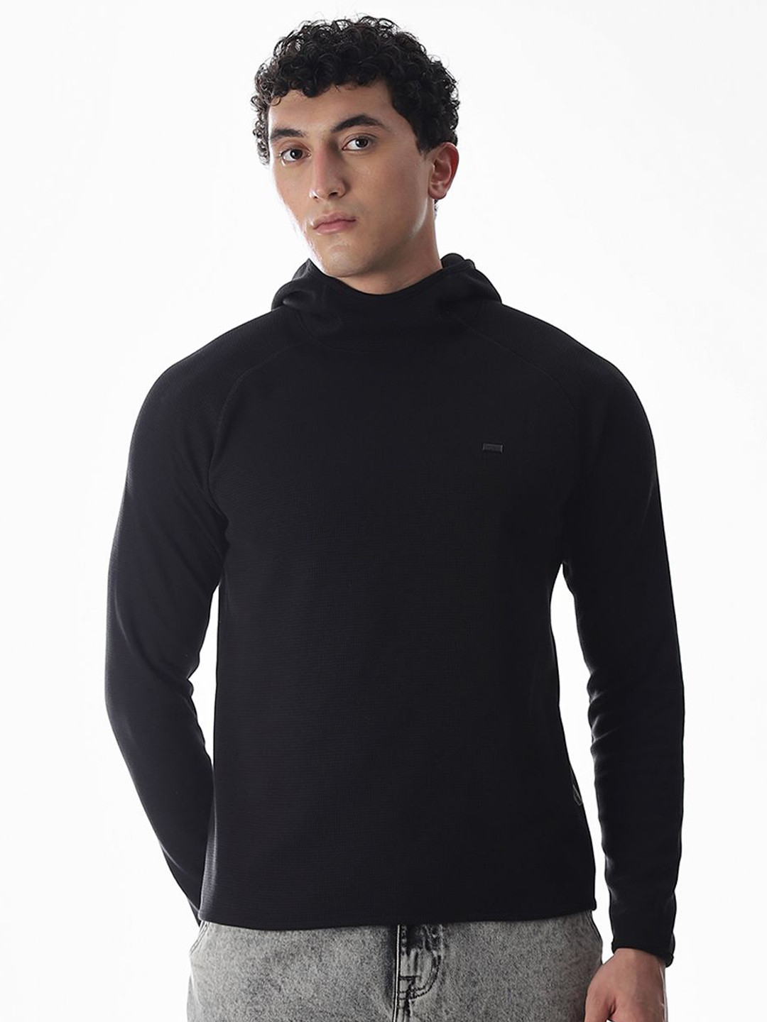 Jack & Jones Jjco Oxide Men Textured Hooded Long Sleeves Pullover Sweatshirt