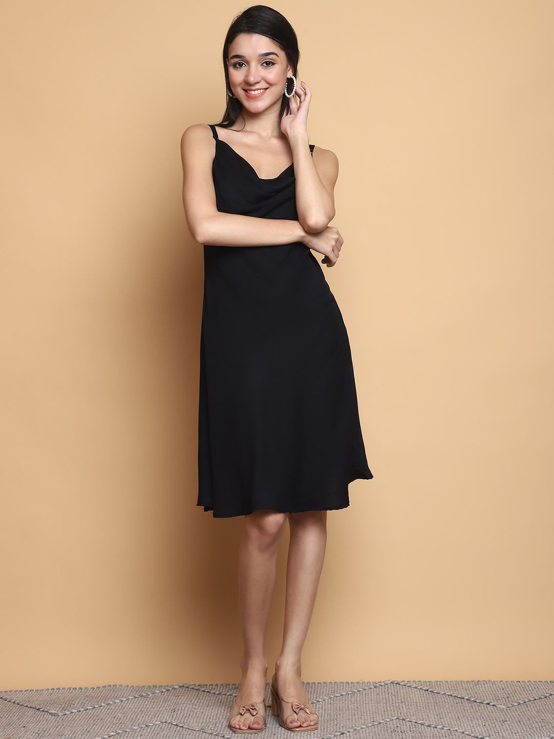 THE MAJESTIC PEACOCK  Solid Cowl Neck Slip Dress