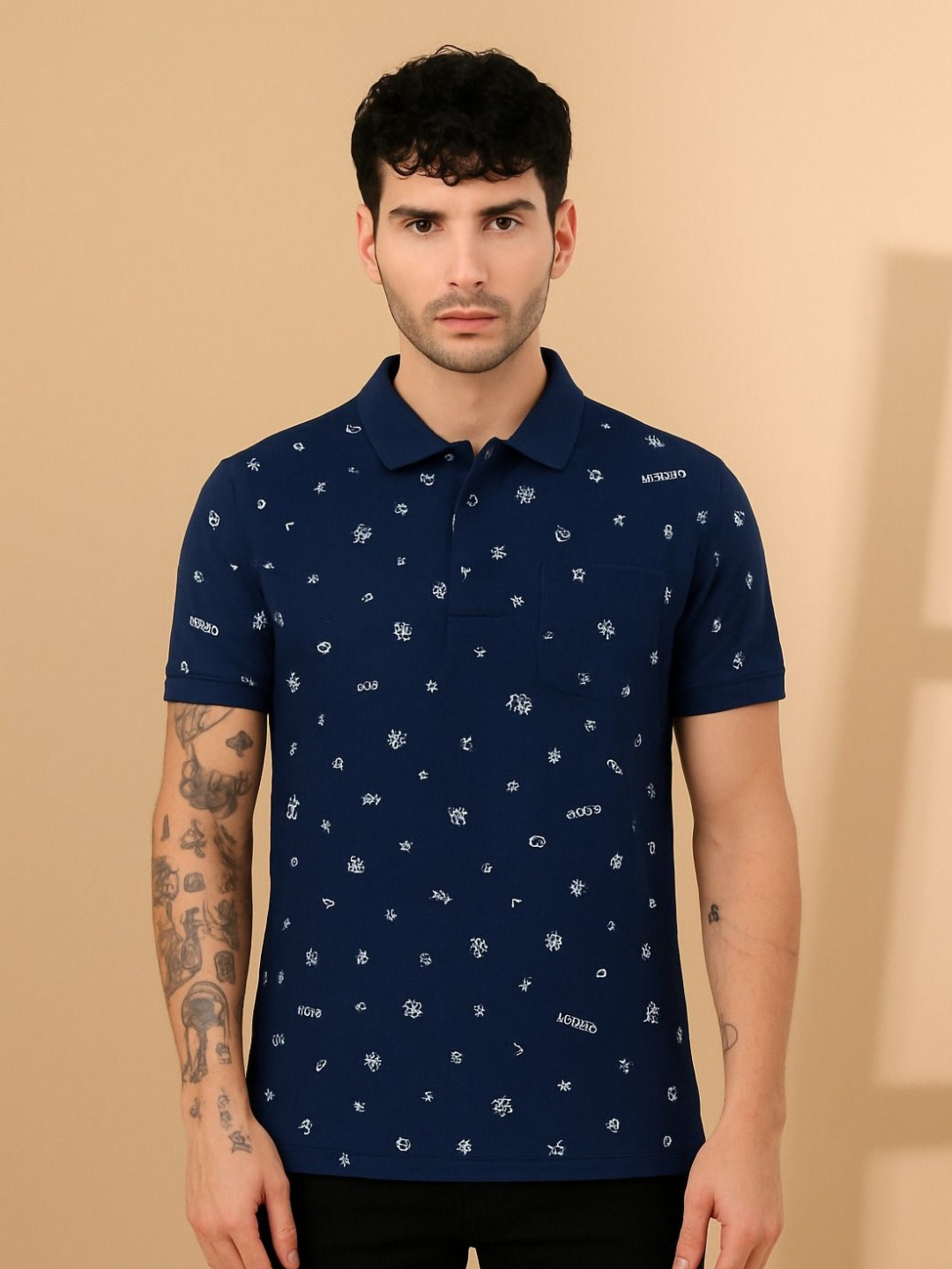 STARFOX Men Conversational Printed Polo Collar Cotton T-shirt
