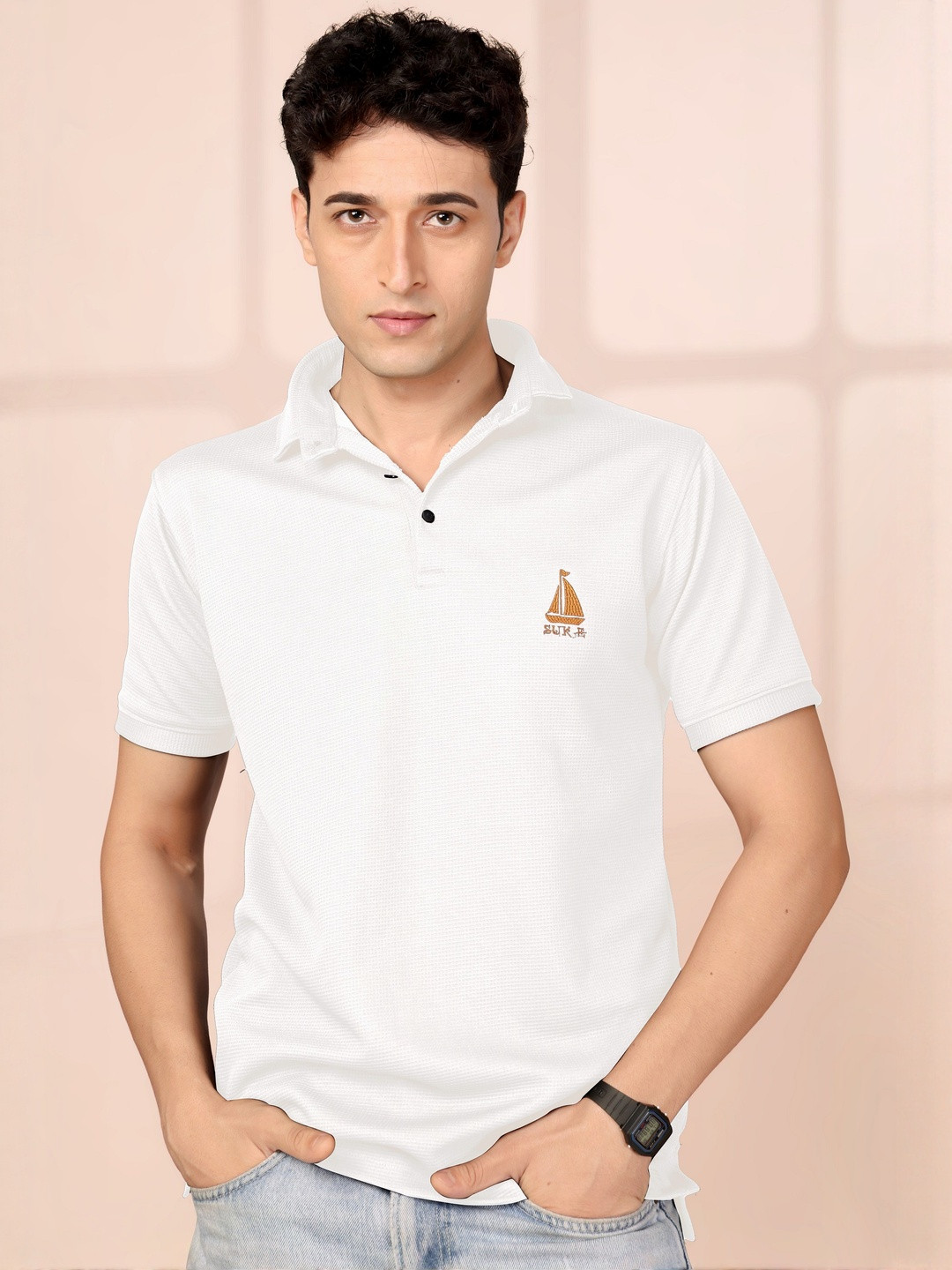 Bombay Begum Self Design Polo Collar T-shirt