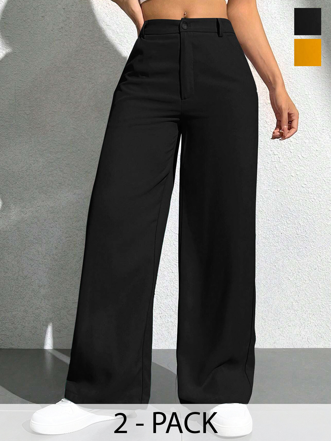 BAESD Women PacK Of 2 Relaxed Straight Leg High-RiseTrousers