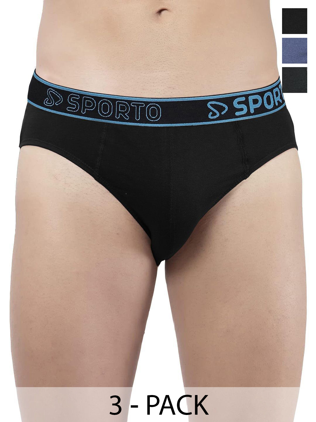 Sporto by Macho Pack Of 3 Brand Logo Printed Cotton Mid-Rise Basic Briefs