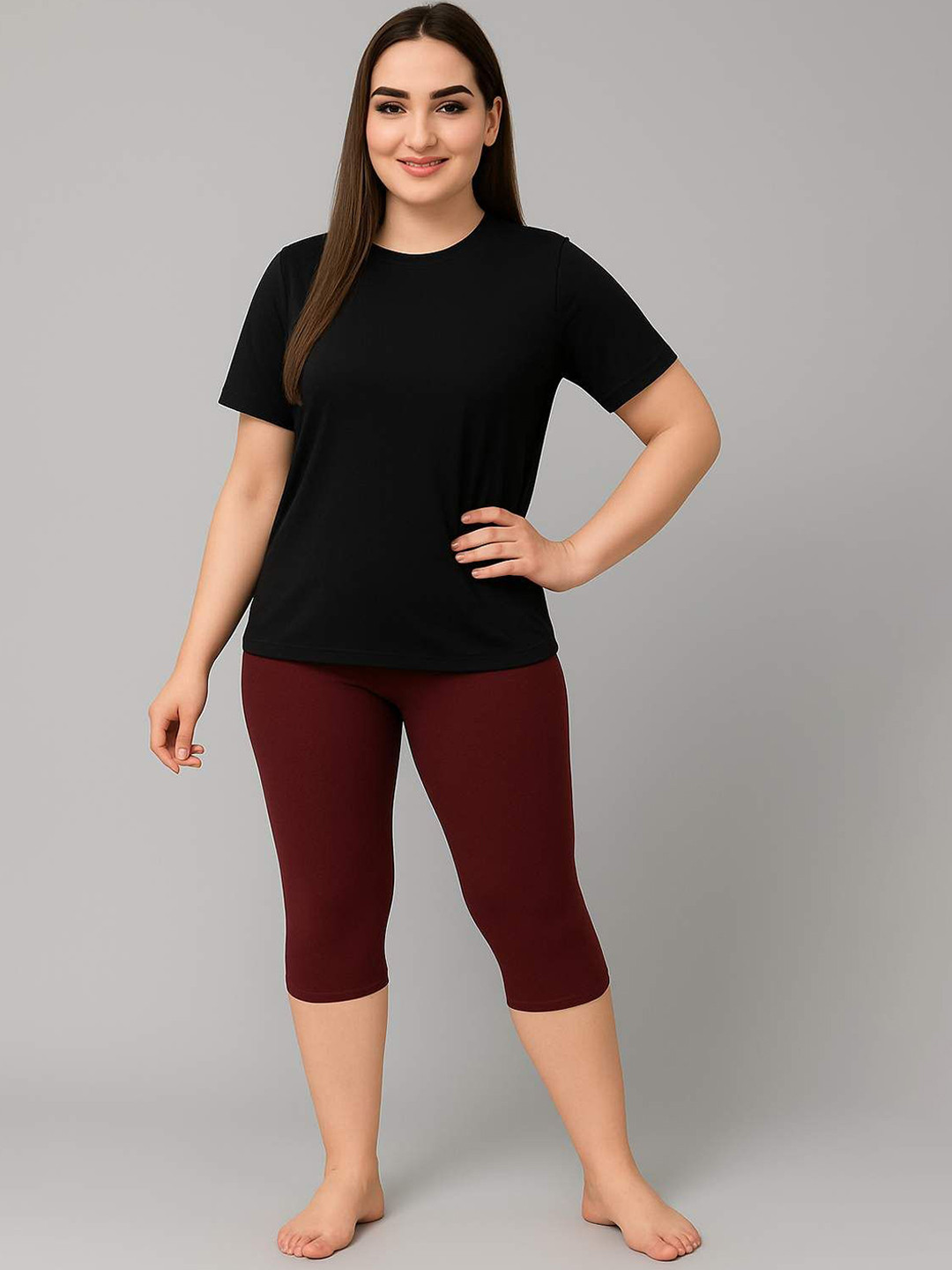 Apraa & Parma Women Round Neck T-shirt & Capri Swimming Dress