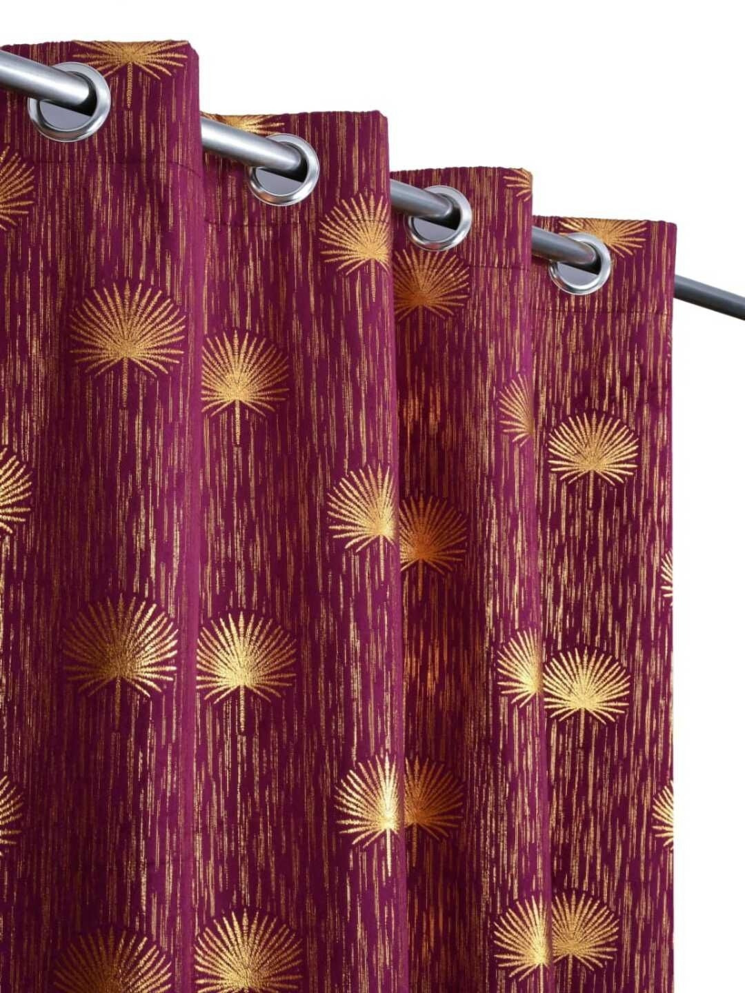 LARANDO Purple & Yellow 2 Pieces Floral Printed Room Darkening Window Velvet Curtains
