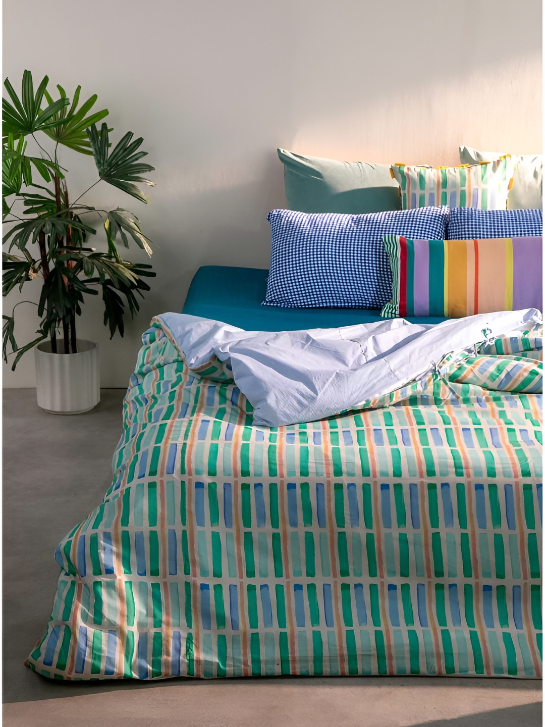 FREEDOM TREE Geo Block Green & Blue Block Printed Single Duvet Cover