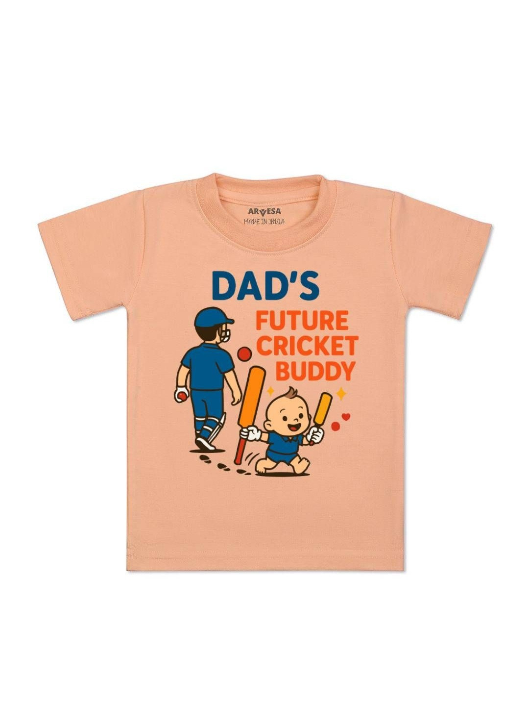 Arvesa Kids Dad's Future Cricket Buddy Printed Round Neck Short Sleeve Tshirt