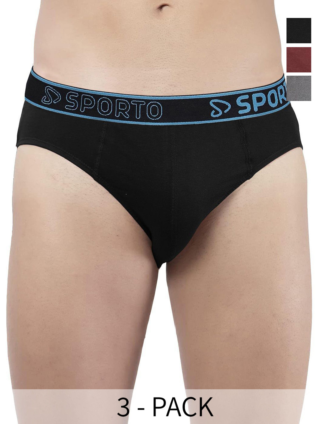 Sporto by Macho Pack Of 3 Super Combed Cotton Basic Briefs Sprto-M1010_B(1)-CH(1)-M(1)-S