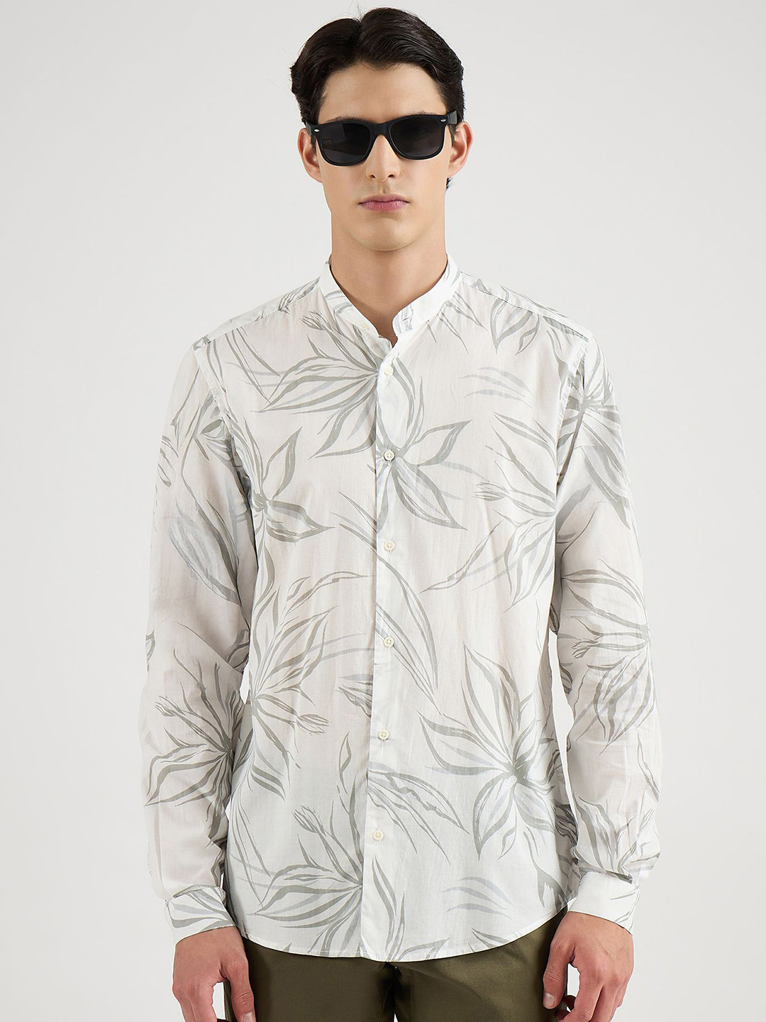 Antony Morato Classic Fit Floral Printed Mandarin Collar Cotton Casual Shirt
